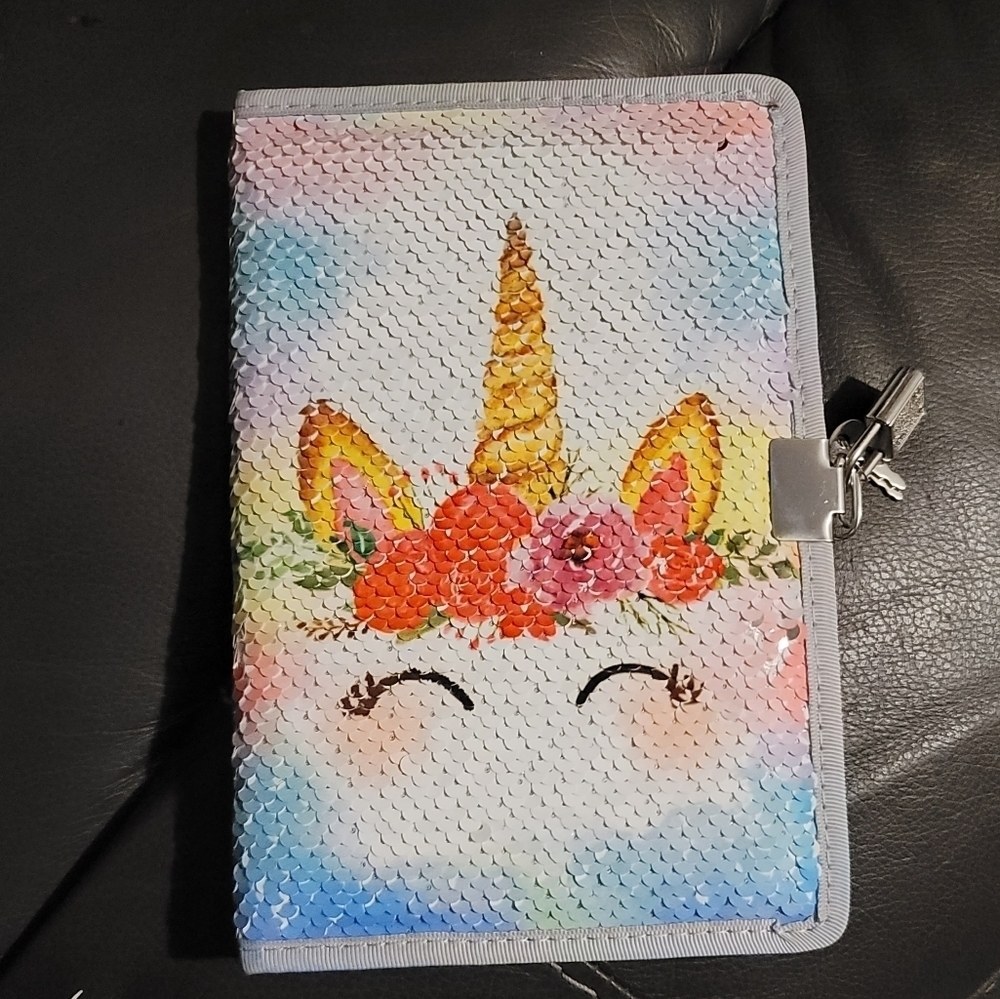 UNICORN Lockable Unicorn Journal Notebook w/ Reversible Decorative Sequins